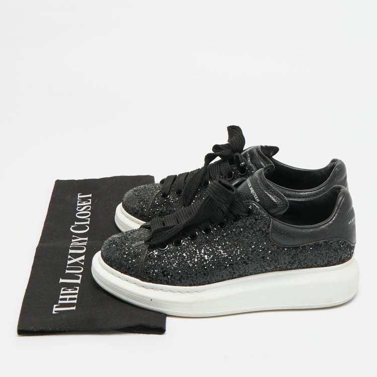 Pre Owned Alexander McQueen Oversized Size 39.5 Black Glitter and Leather Low Top Sneakers