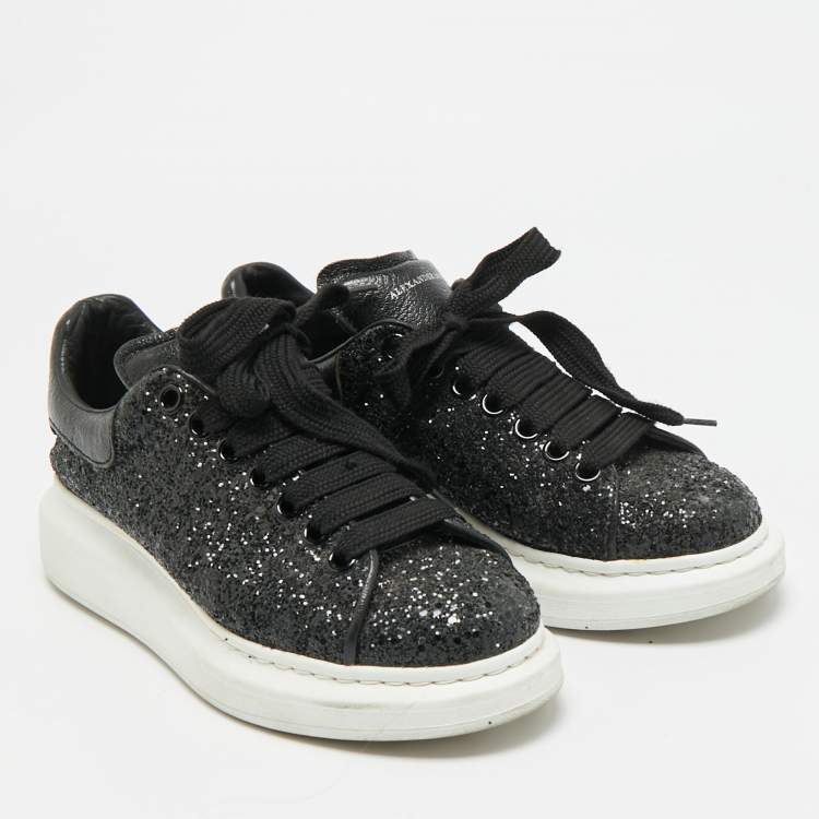 Pre Owned Alexander McQueen Oversized Size 39.5 Black Glitter and Leather Low Top Sneakers