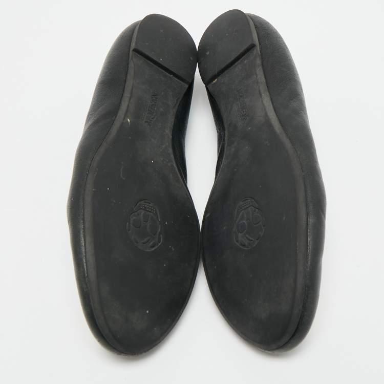 Pre Owned Alexander McQueen Skull City Size 39 Black Leather Ballet Flats