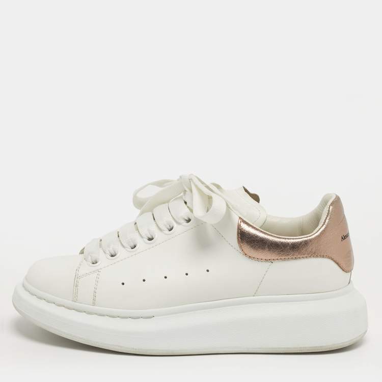 Pre Owned Alexander McQueen Oversized Size 37.5 White/Gold  Leather Low Top Sneakers