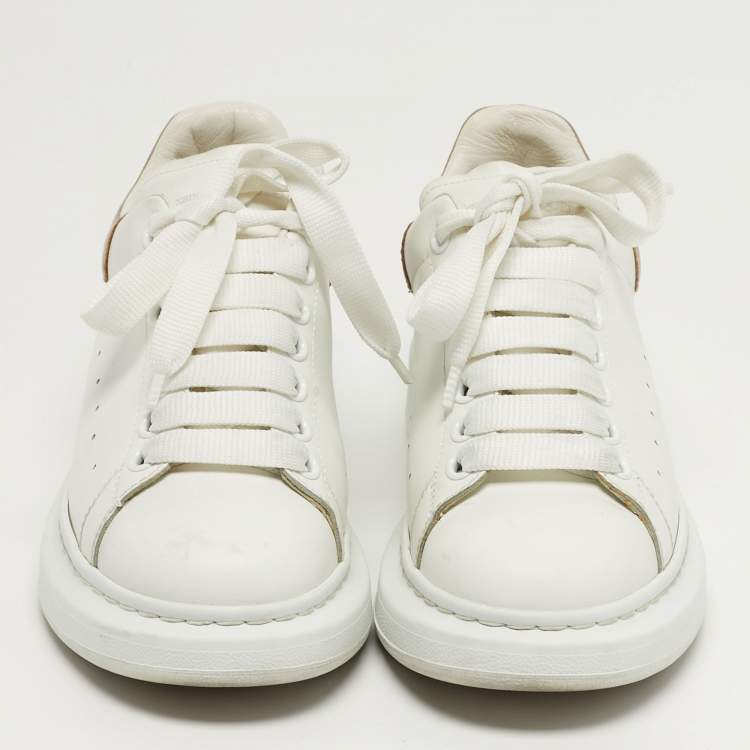 Pre Owned Alexander McQueen Oversized Size 37.5 White/Gold  Leather Low Top Sneakers