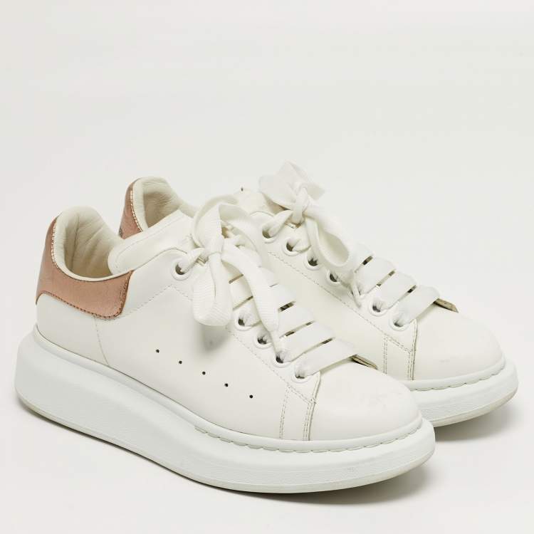 Pre Owned Alexander McQueen Oversized Size 37.5 White/Gold  Leather Low Top Sneakers
