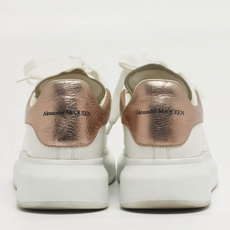Pre Owned Alexander McQueen Oversized Size 37.5 White/Gold  Leather Low Top Sneakers