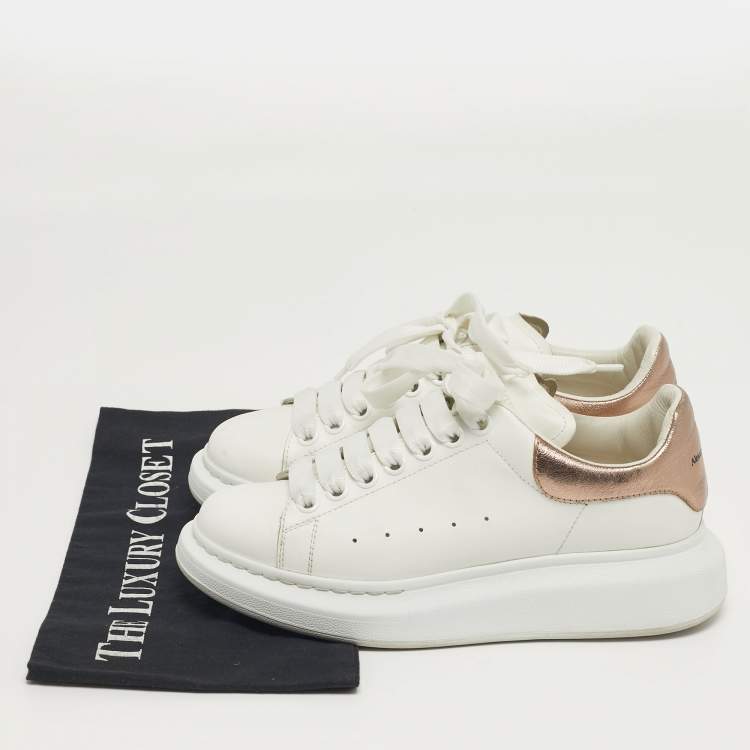 Pre Owned Alexander McQueen Oversized Size 37.5 White/Gold  Leather Low Top Sneakers