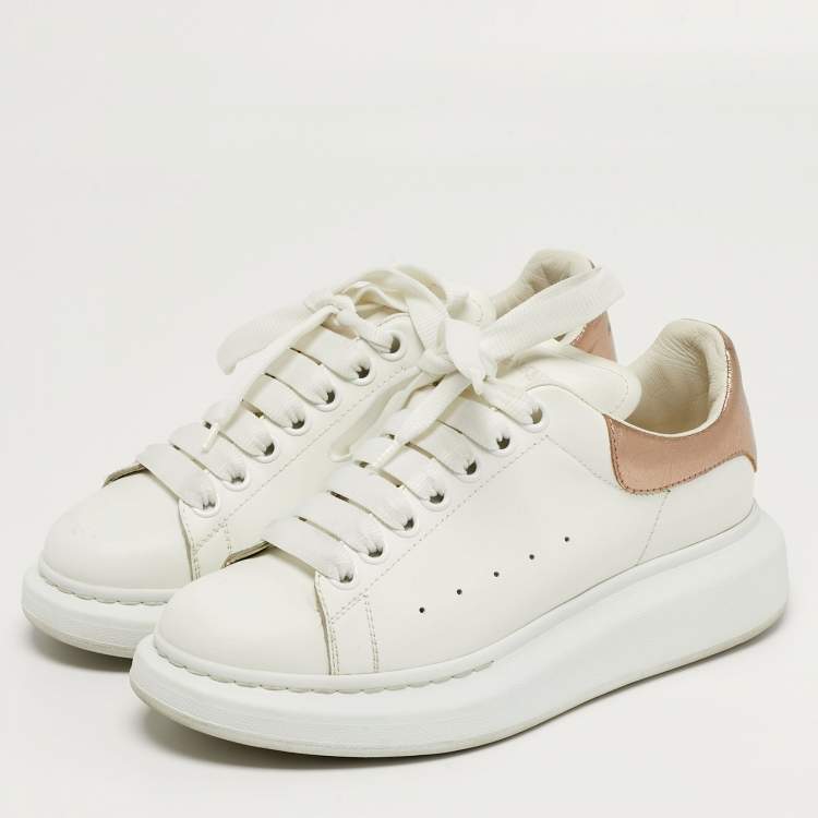 Pre Owned Alexander McQueen Oversized Size 37.5 White/Gold  Leather Low Top Sneakers