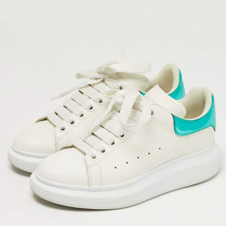 Pre Owned Alexander McQueen Oversized Size 38 White/Green Leather and Patent Leather Low Top Sneakers