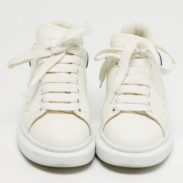 Pre Owned Alexander McQueen Oversized Size 38 White/Green Leather and Patent Leather Low Top Sneakers