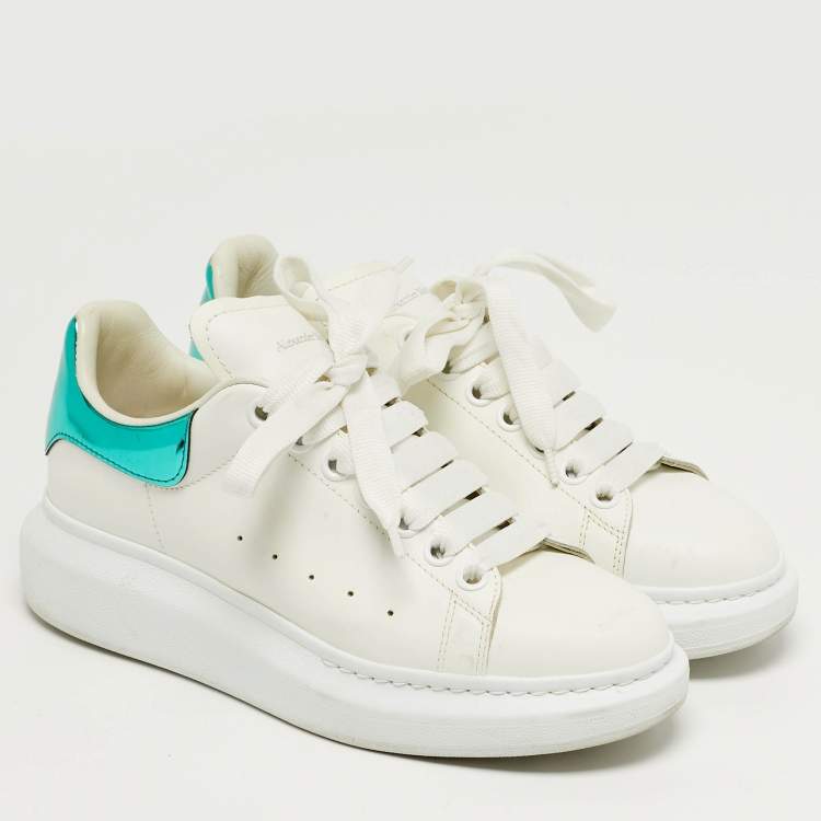 Pre Owned Alexander McQueen Oversized Size 38 White/Green Leather and Patent Leather Low Top Sneakers