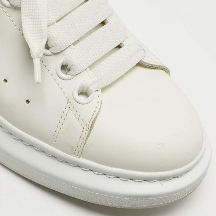 Pre Owned Alexander McQueen Oversized Size 38 White/Green Leather and Patent Leather Low Top Sneakers