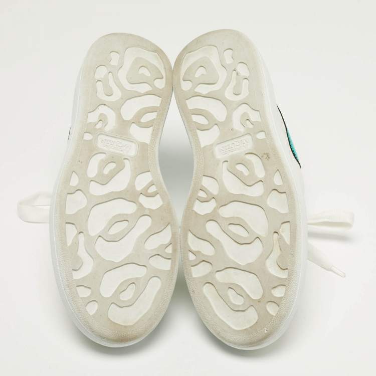 Pre Owned Alexander McQueen Oversized Size 38 White/Green Leather and Patent Leather Low Top Sneakers