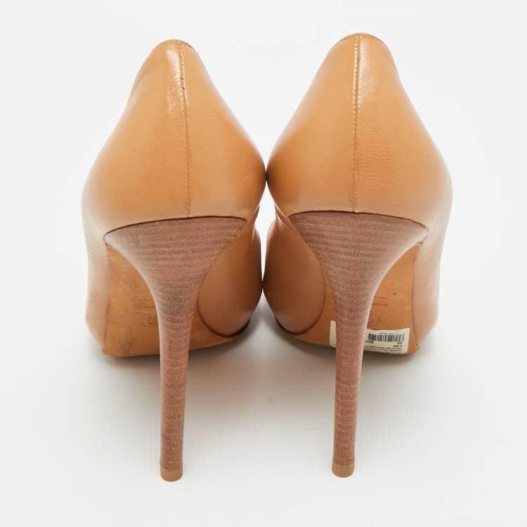 Pre Owned Alexander McQueen Skull Size 40 Brown Leather Peep Toe Platform Pumps