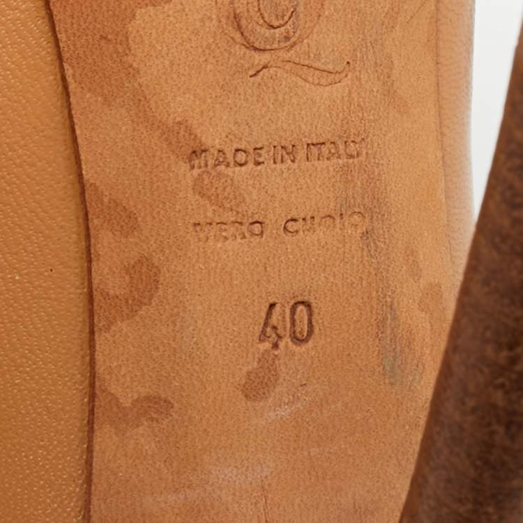 Pre Owned Alexander McQueen Skull Size 40 Brown Leather Peep Toe Platform Pumps