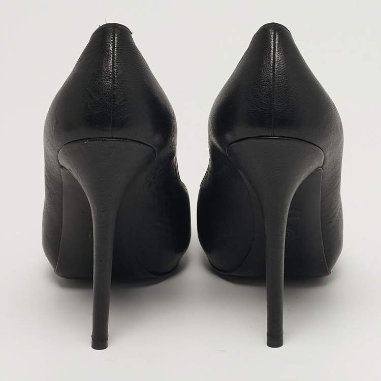 Pre Owned Alexander McQueen Skull Size 40 Black Leather Peep Toe Platform Pumps