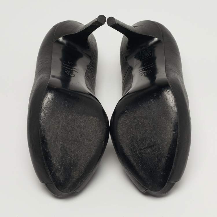 Pre Owned Alexander McQueen Skull Size 40 Black Leather Peep Toe Platform Pumps