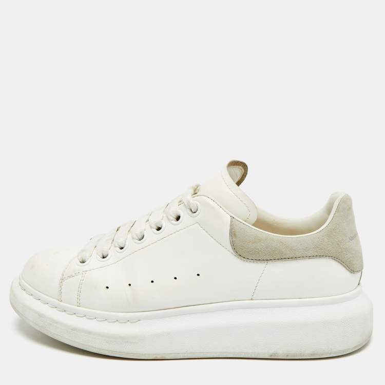 Pre Owned Alexander McQueen Oversized Size 40 White/Grey Leather and Suede Lace Up Sneakers