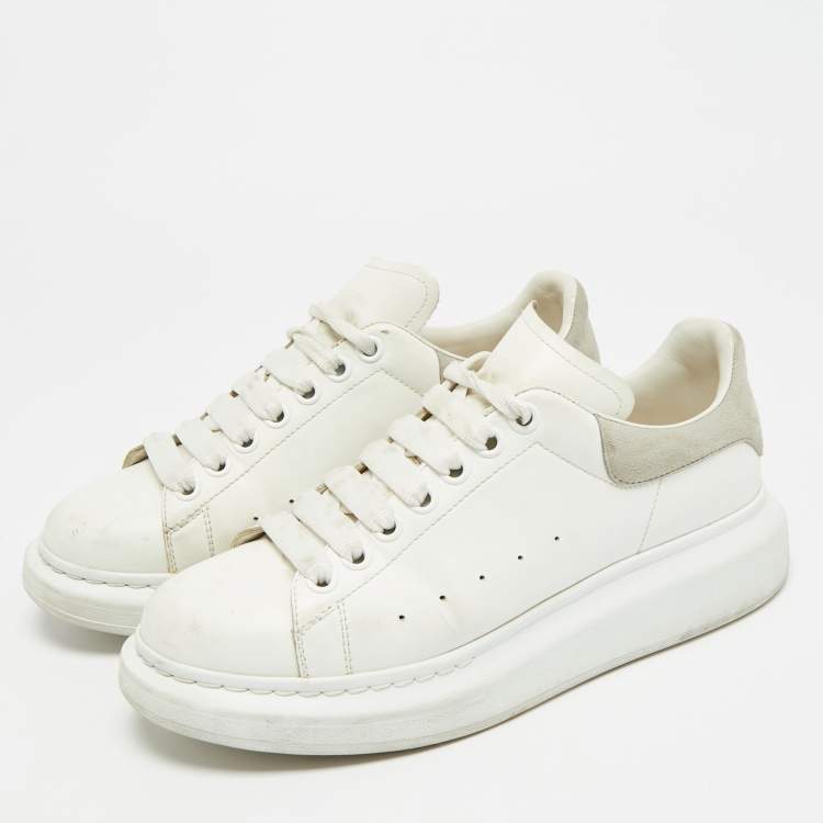 Pre Owned Alexander McQueen Oversized Size 40 White/Grey Leather and Suede Lace Up Sneakers