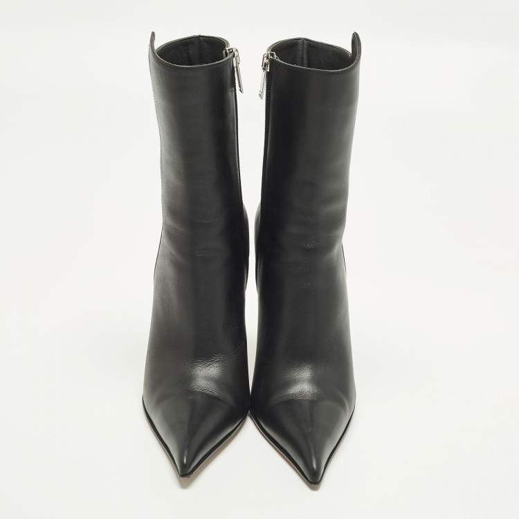 Pre Owned Alexander McQueen Size 37 Black Leather Ankle Length Boots