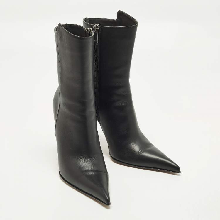 Pre Owned Alexander McQueen Size 37 Black Leather Ankle Length Boots