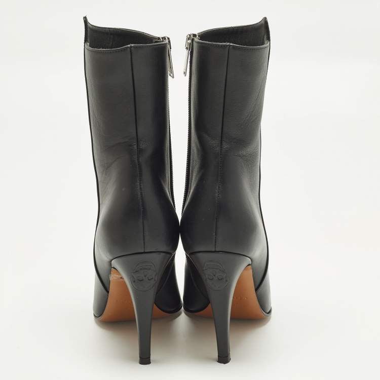 Pre Owned Alexander McQueen Size 37 Black Leather Ankle Length Boots