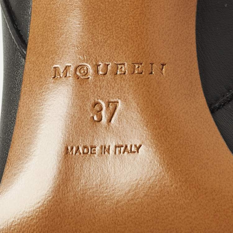 Pre Owned Alexander McQueen Size 37 Black Leather Ankle Length Boots