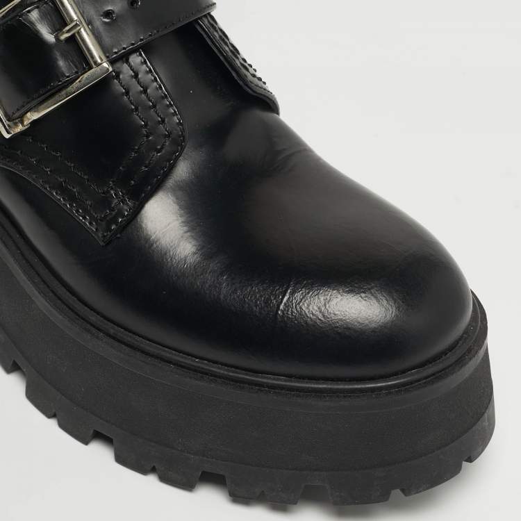 Pre Owned Alexander McQueen Size 37.5 Black Leather Ankle Length Boots