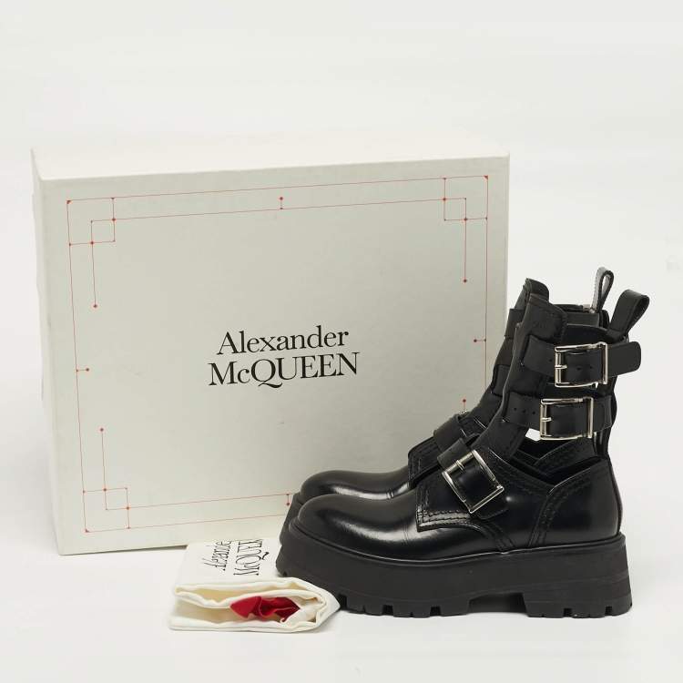 Pre Owned Alexander McQueen Size 37.5 Black Leather Ankle Length Boots