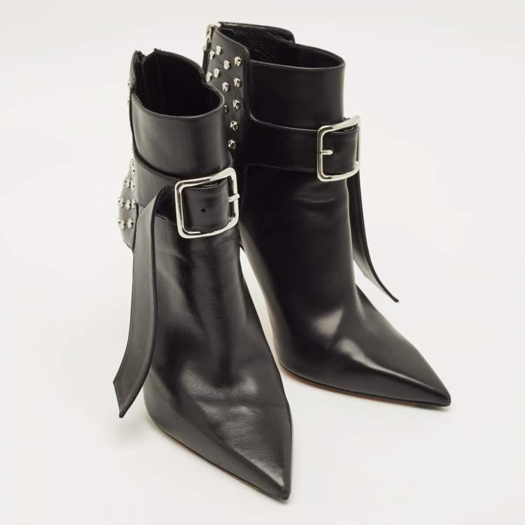 Pre Owned Alexander McQueen Size 39 Black Leather Embellished Ankle Length Boots