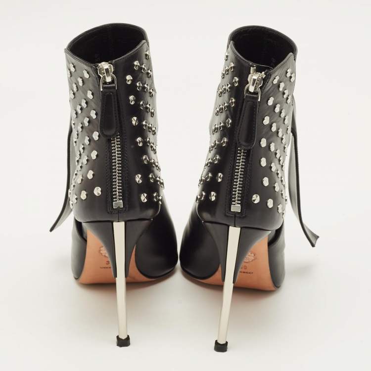 Pre Owned Alexander McQueen Size 39 Black Leather Embellished Ankle Length Boots