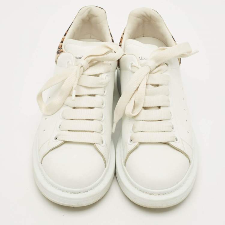 Pre Owned Alexander McQueen Oversized Size 37 White Leather and Suede Lace Up Sneakers