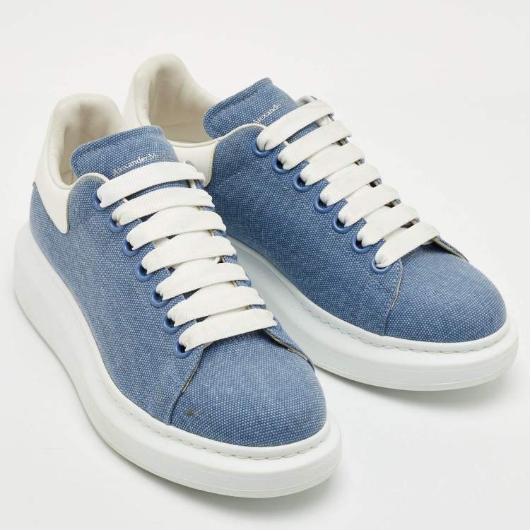Pre Owned Alexander McQueen Oversized Size 39 Blue/White Denim and Leather Lace Up Sneakers