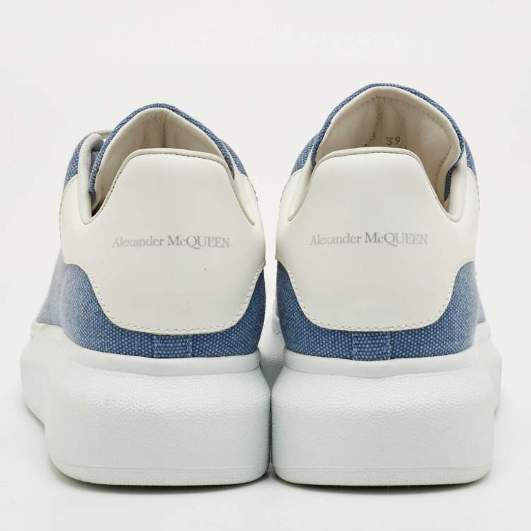 Pre Owned Alexander McQueen Oversized Size 39 Blue/White Denim and Leather Lace Up Sneakers