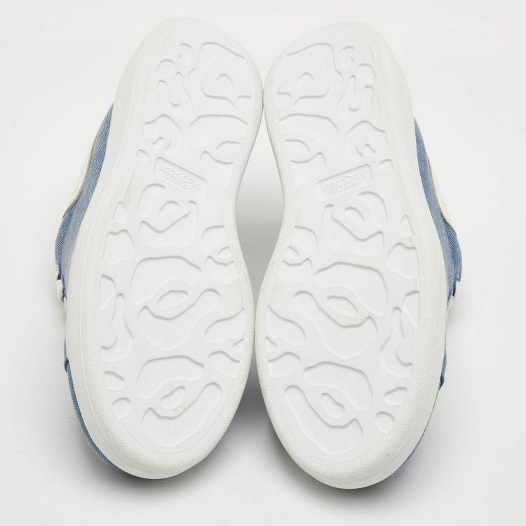 Pre Owned Alexander McQueen Oversized Size 39 Blue/White Denim and Leather Lace Up Sneakers