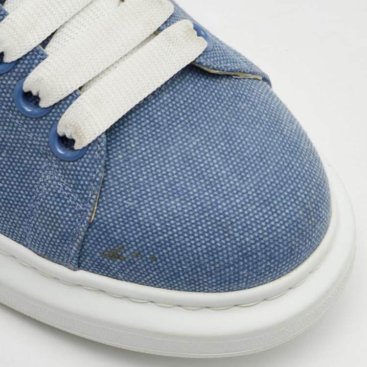 Pre Owned Alexander McQueen Oversized Size 39 Blue/White Denim and Leather Lace Up Sneakers