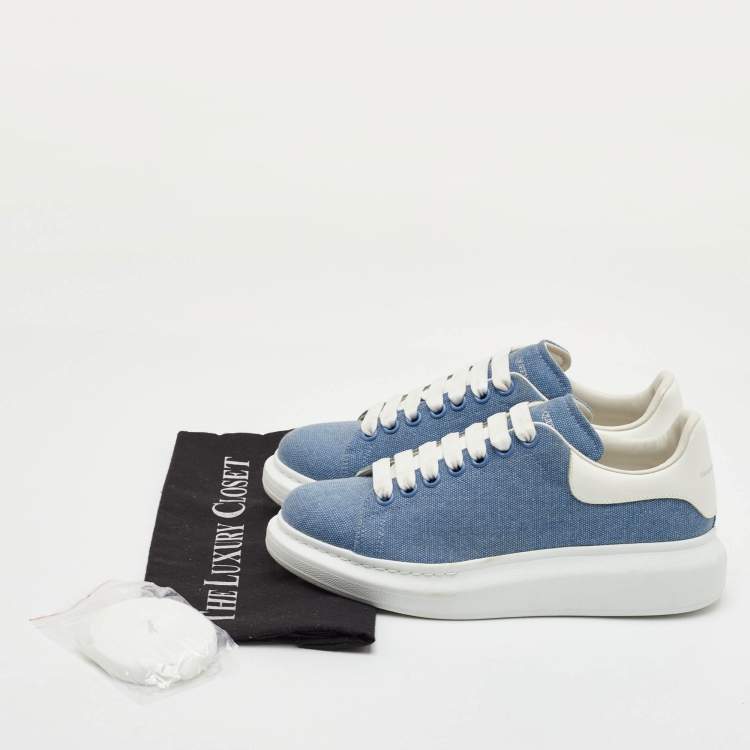 Pre Owned Alexander McQueen Oversized Size 39 Blue/White Denim and Leather Lace Up Sneakers
