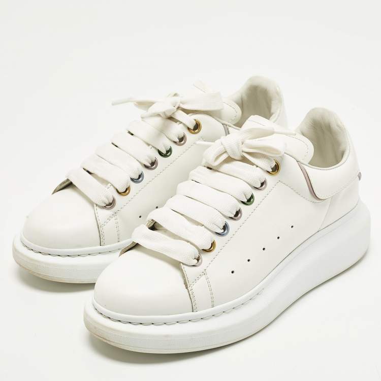 Pre Owned Alexander McQueen Oversized Size 37.5 White Leather Low Top Sneakers