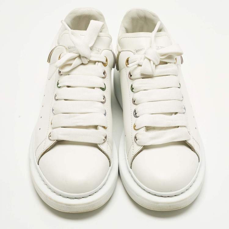 Pre Owned Alexander McQueen Oversized Size 37.5 White Leather Low Top Sneakers