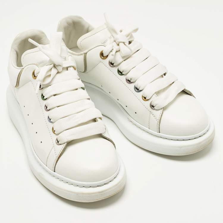Pre Owned Alexander McQueen Oversized Size 37.5 White Leather Low Top Sneakers