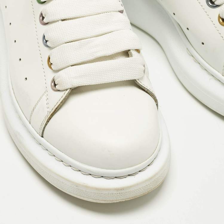 Pre Owned Alexander McQueen Oversized Size 37.5 White Leather Low Top Sneakers