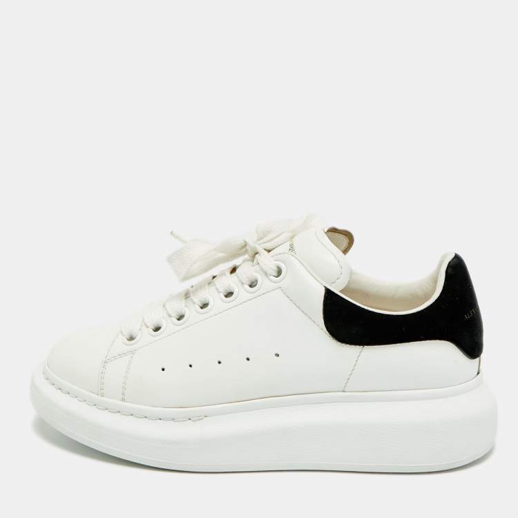 Pre Owned Alexander McQueen Oversized Size 37.5 White/Black Leather and Suede Low Top Sneakers