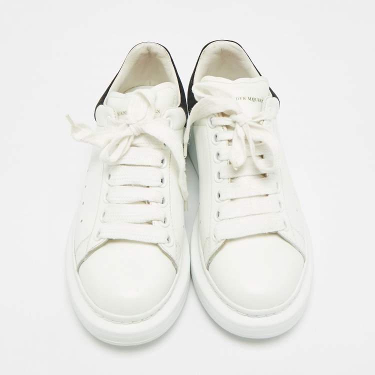 Pre Owned Alexander McQueen Oversized Size 37.5 White/Black Leather and Suede Low Top Sneakers