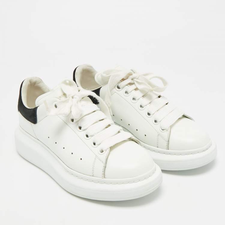 Pre Owned Alexander McQueen Oversized Size 37.5 White/Black Leather and Suede Low Top Sneakers