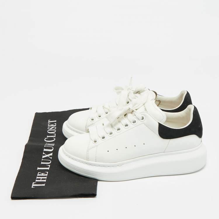 Pre Owned Alexander McQueen Oversized Size 37.5 White/Black Leather and Suede Low Top Sneakers