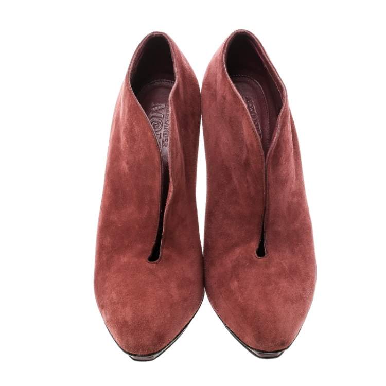 Pre Owned Alexander McQueen Red Suede Ankle Boots Size 37.5 