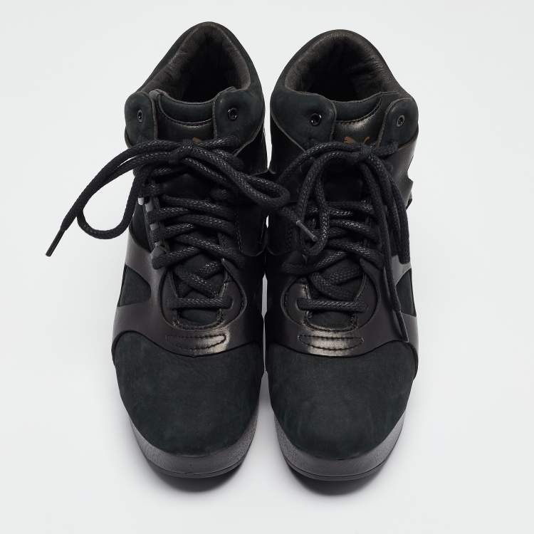 Pre Owned McQ By Alexander McQueen For Puma Black Leather and Nubuck Leap Wedge Sneakers Size 40.5