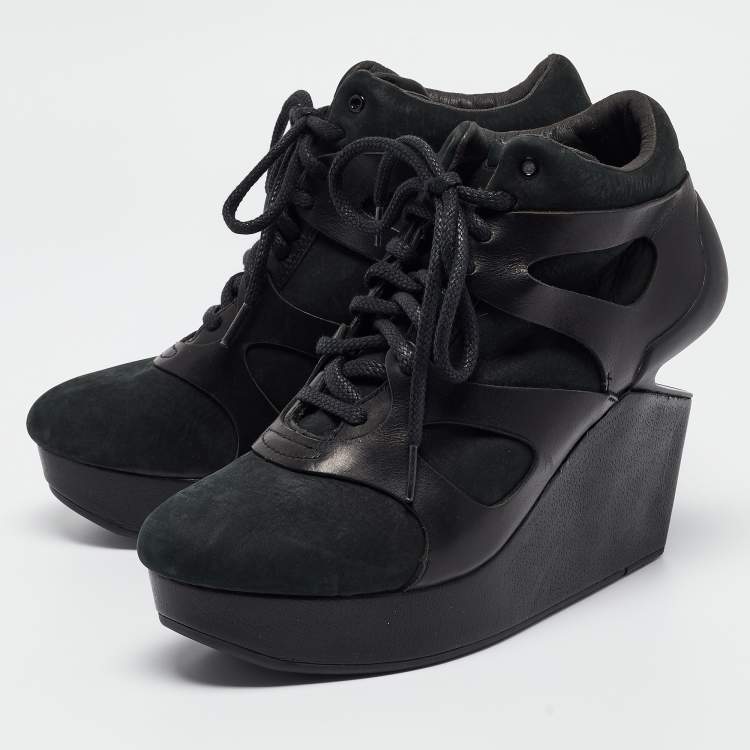 McQ By Alexander McQueen For Puma Black Leather and Nubuck Leap Wedge Sneakers Size 40.5 Alexander McQueen TLC