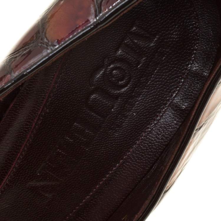 Pre Owned Alexander McQueen Two Tone Brown Tortoise Shell Embossed Patent Leather Pumps Size 37