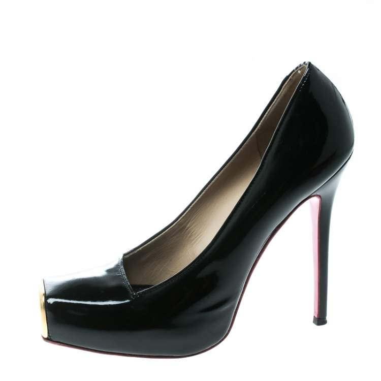 Pre Owned Alexander McQueen Black Patent Leather Square Toe Platform Pumps Size 37.5