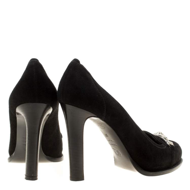 Pre Owned Alexander McQueen Black Suede Skull Detail Loafer Pumps Size 37