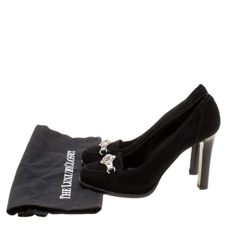 Pre Owned Alexander McQueen Black Suede Skull Detail Loafer Pumps Size 37