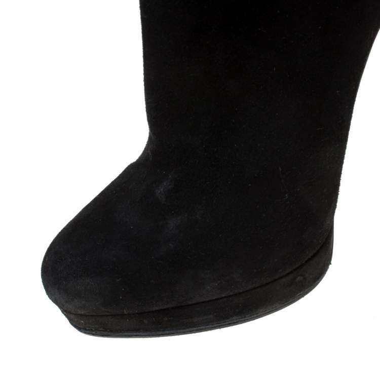 Pre Owned Alexander McQueen Black Suede Platform Ankle Boots Size 38.5